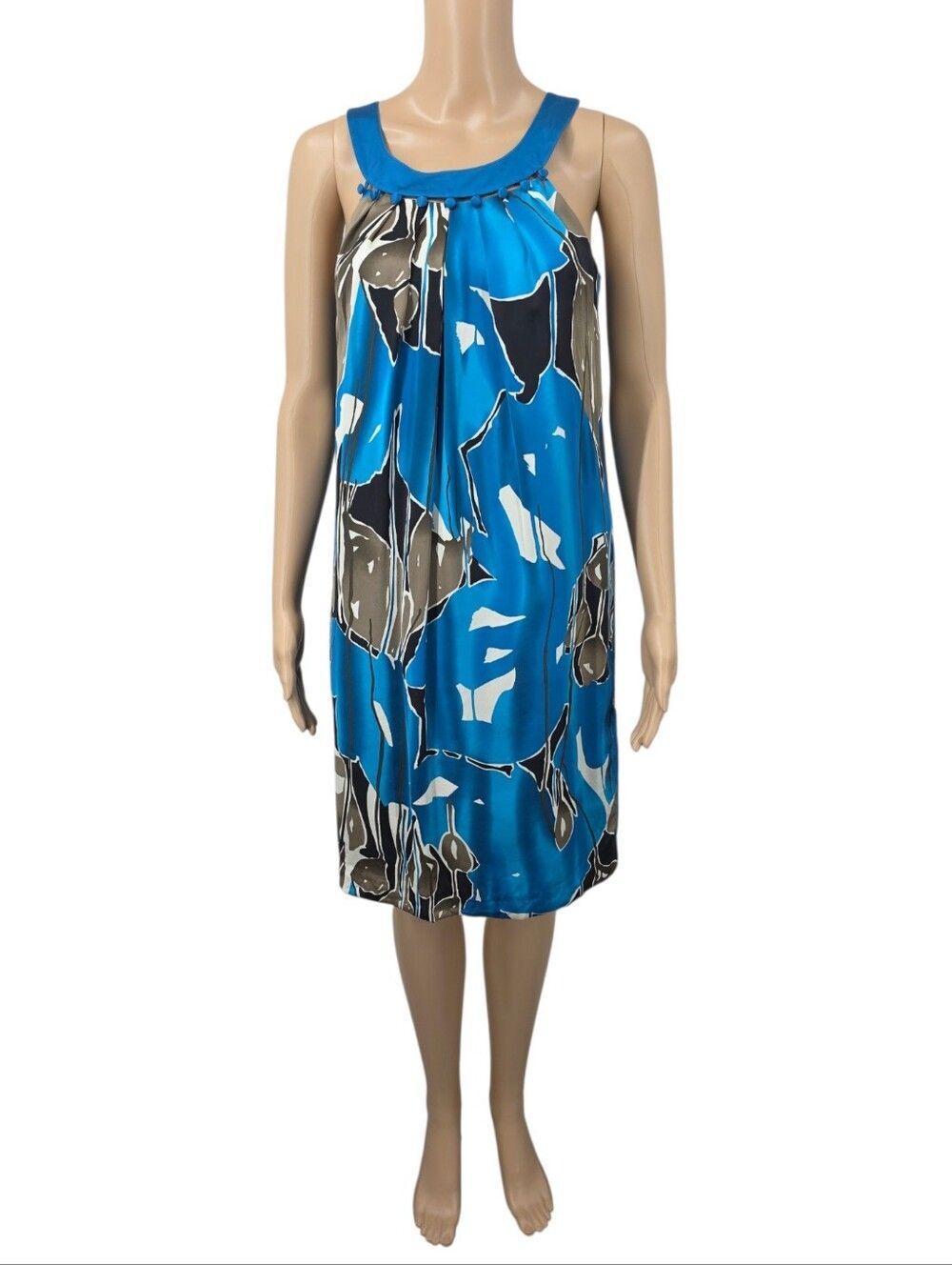 Silk The Limited Blue Abstract Print Sleeveless Midi Dresd